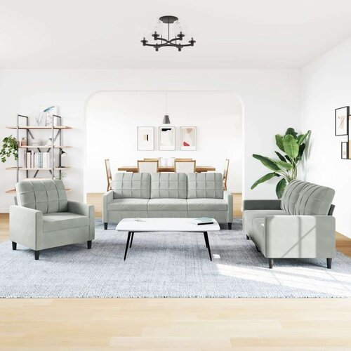 VidaXL 3-dijelni set sofa s jastucima svjetlosivi bar&amp;scaron;unasti Slike
