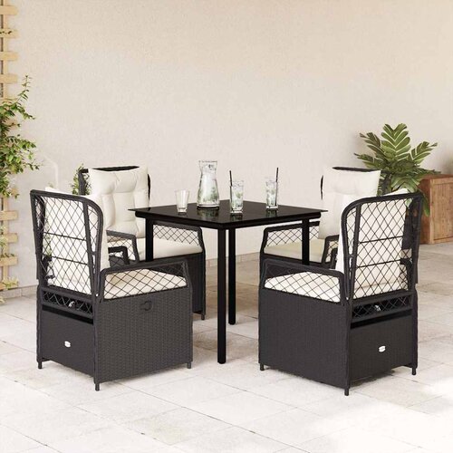  5-dijelni vrtni blagovaonski set s jastucima od poliratana crni Crna 80 x 80 x 74 cm Cene
