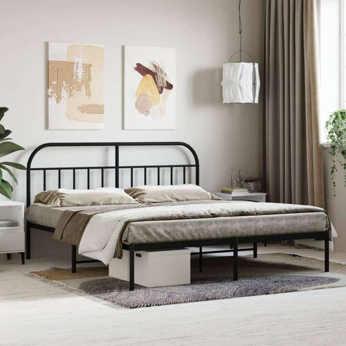 VidaXL Metalni okvir za krevet s uzglavljem crni 180x200 cm Slike