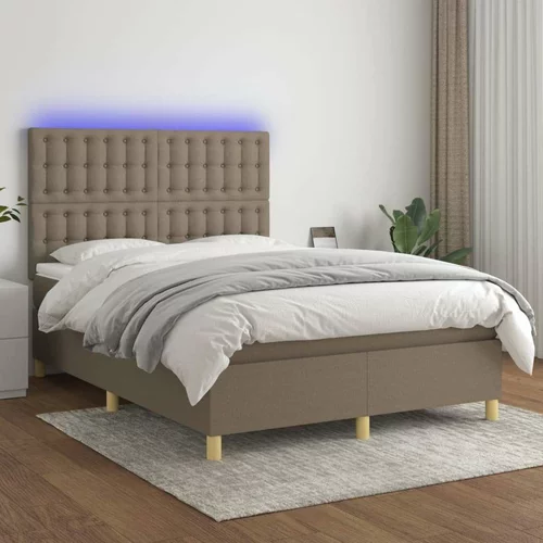  Box spring postelja z vzmetnico LED taupe 140x200 cm blago, (20899486)