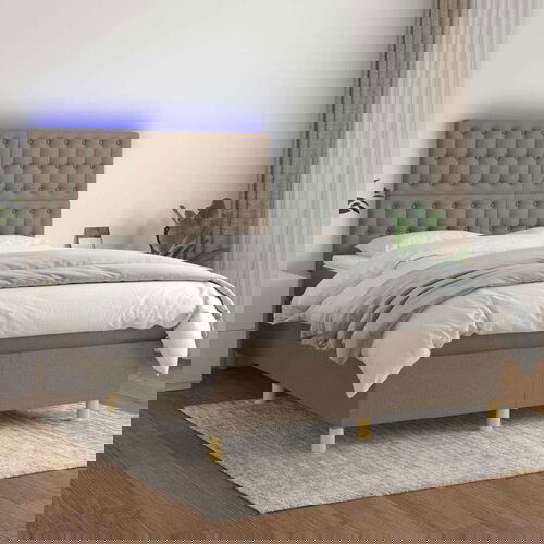  Krevet box spring s madracem LED smeđesivi 140x200 cm tkanina Slike
