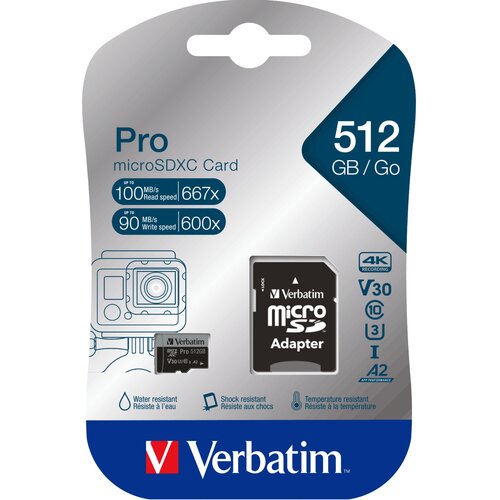 Verbatim microSDXC Pro 512GB Class 10 UHS-I incl Adapter Cijene