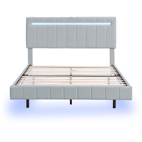 Lumor Oblazinjena postelja iz lanu – 160x200 cm – z LED osvetlitvijo in USB-priključki – siva, (22150912) Cene