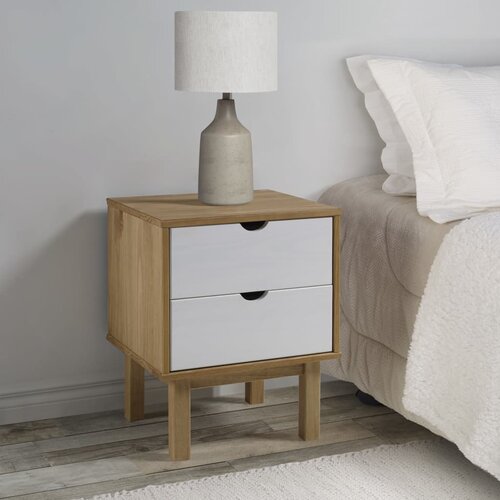 The Living Store Nočna omarica OTTA rjava in bela 45x39x57 cm trdna borovina - Nočna Omarica, (21432491) Slike