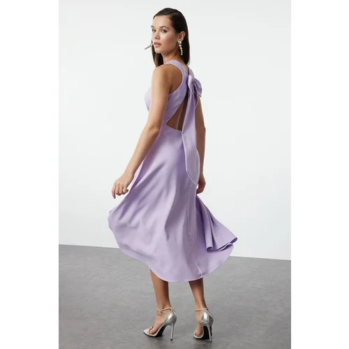 Trendyol Lilac A-Cut Bow Detailed Woven Elegant Evening Dress