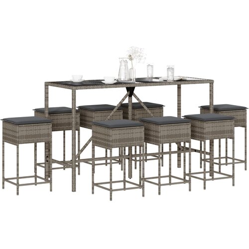  9-dijelni vrtni barski set s jastucima sivi od poliratana Siva 180 x 70 x 110 cm Cijene
