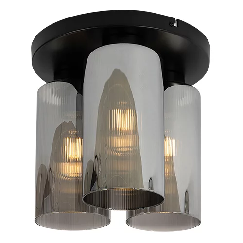 QAZQA Art Deco stropna svetilka črna z dimnim steklom 3-light - Laura