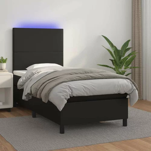  Box spring postelja z vzmetnico LED črn 90x190 cm umetno usnje, (20789806)
