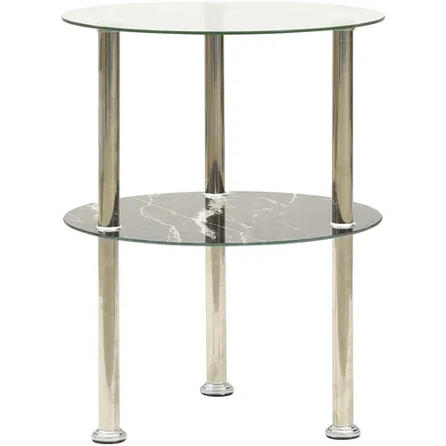  Bočni stolić s 2 razine prozirni i crni 38 cm kaljeno staklo