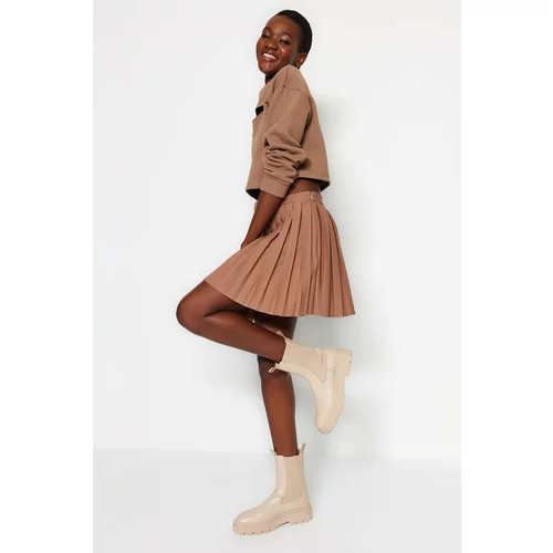 Trendyol Light Brown Pleated Mini Woven Mini Skirt