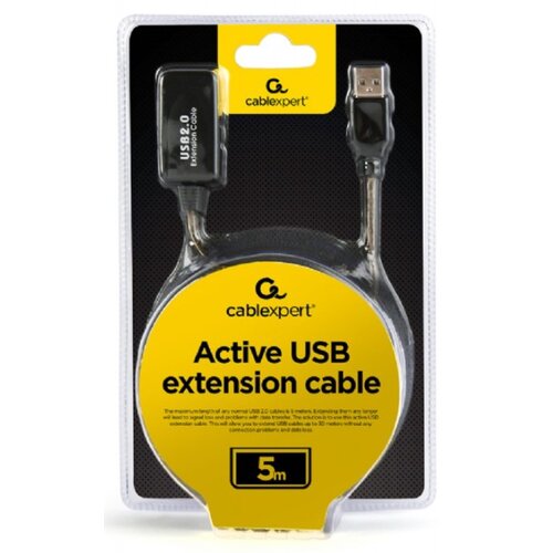 Gembird UAE-01-5M USB 2.0 active extension cable, black color, bulk package, 5m Slike