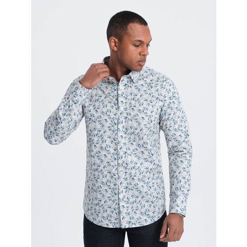 Ombre Men's SLIM FIT shirt in twig print - blue-gray Cijene