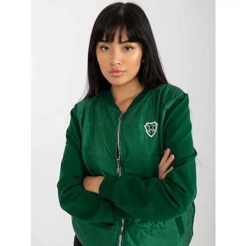 Fashion Hunters RUE PARIS dark green quilted bomber sweatshirt with pockets