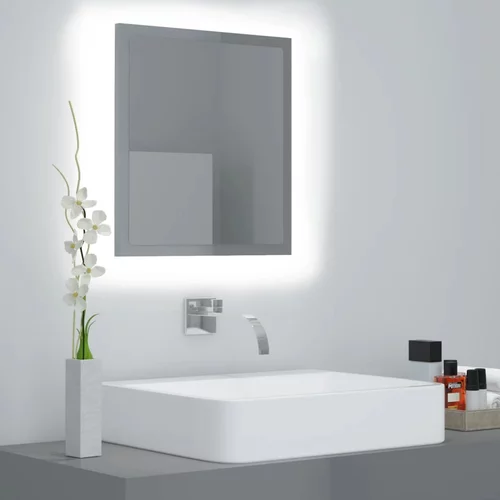 vidaXL LED kopalniško ogledalo visok sijaj sivo 40x8,5x37 cm