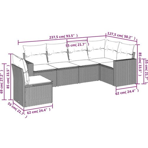 vidaXL 6-dijelni set vrtnih sofa od poliratana s jastucima smeđi Cene