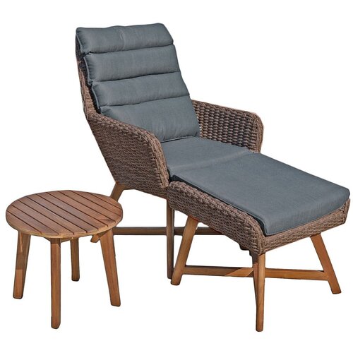 Garden Pleasure Komplet rjavega vrtnega fotelja z naslonom za noge in mizo Garden Pleasure Caliva Slike