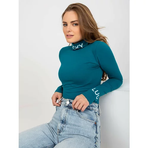 Fashion Hunters A marine fitted turtleneck blouse with Yarina inscriptions