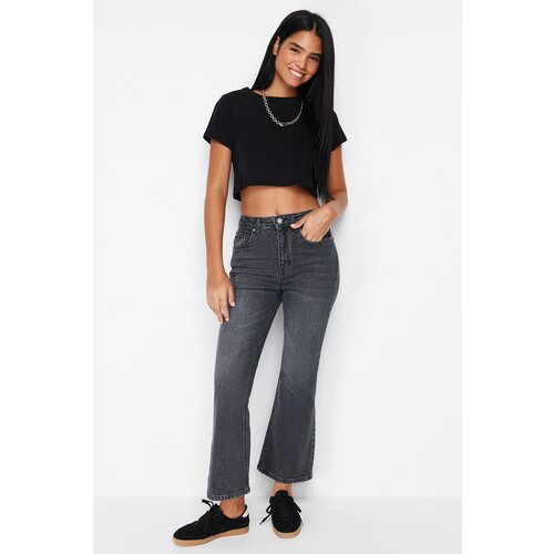 Trendyol Anthracite More Sustainable High Waist Crop Flare Jeans Slike
