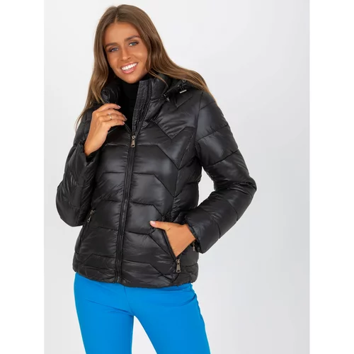 Fashion Hunters Black quilted transitional jacket with a hood