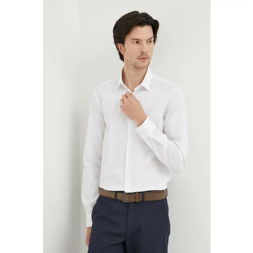 Calvin Klein Košulja za muškarce, boja: bijela, slim, s klasičnim ovratnikom
