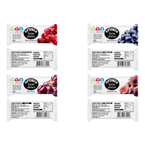 Optimus Mix voćnih pločica &Scaron;ljiva, Aronija, Smokva i Brusnica, 4x50g Cene