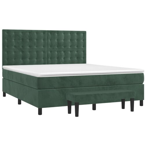 vidaXL Box spring postelja z vzmetnico temno zelena 160x200 cm žamet, (20901122) Cene