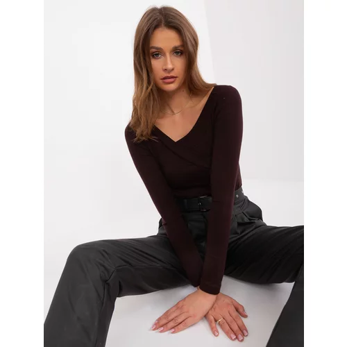 Fashion Hunters Dark brown smooth women's blouse with long sleeves