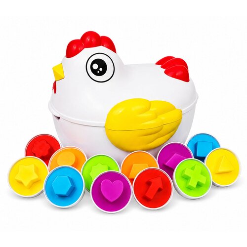  Educational Hen 12 Egg Sorter Learning Shapes Colors Set Slike