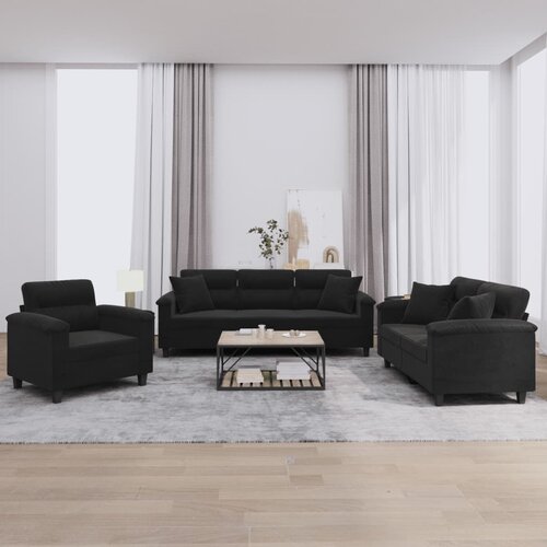 vidaXL 3-dijelni set sofa s jastucima crni od mikrovlakana Cijene