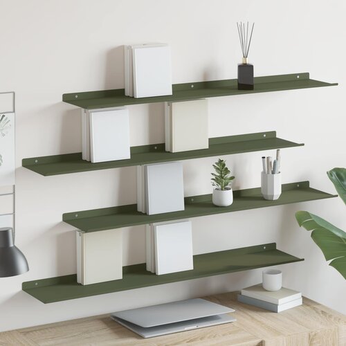  Lebdeća polica 4 pcs Maslinasto zelena 100 x 18 x 2,5 cm Čelik Cijene