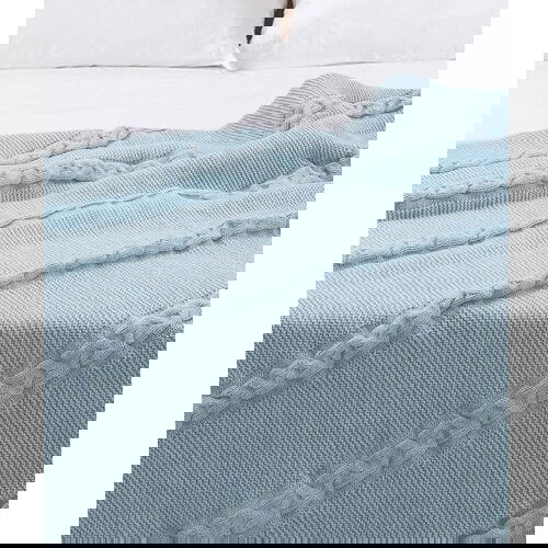 Oyo Concept Modro bombažno pregrinjalo za zakonsko posteljo 200x220 cm Trenza – Oyo Concept Cene