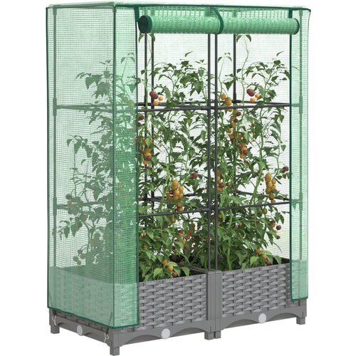 VidaXL Visoka greda s prevleko za rastlinjak videz ratana 80x40x123 cm Slike