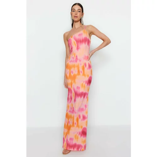 Trendyol Gradient Patterned Multicolored One-Shoulder Long Evening Dress