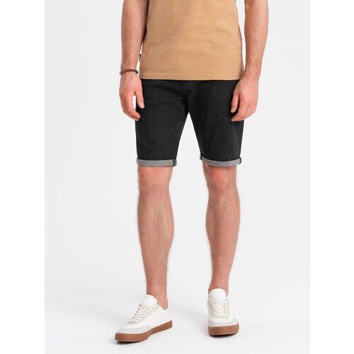 Ombre Men's denim shorts with rolled up legs - black Cijene