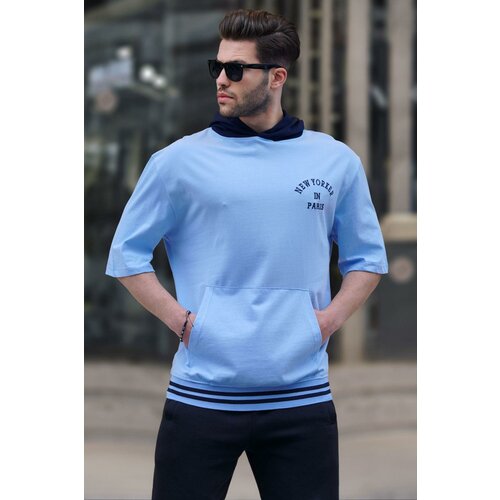 Madmext Baby Blue Men's Hooded T-Shirt 6182 Cene