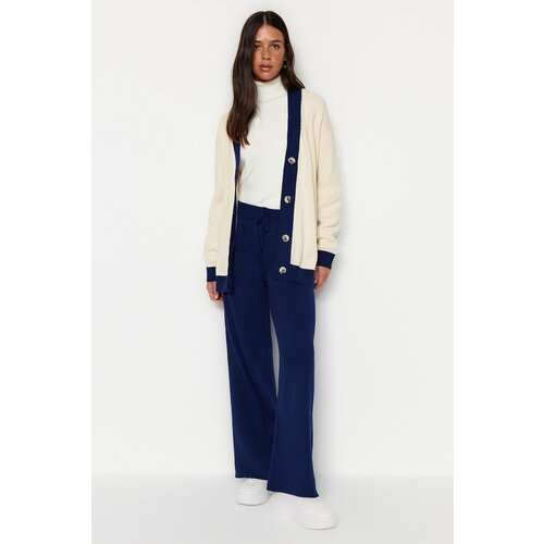 Trendyol Navy Blue Striped Cardigan-Pants Knitwear Suit Slike