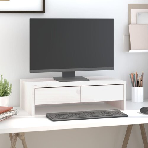  Stalak za monitor bijeli 50 x 27 x 15 cm od masivne borovine Cijene