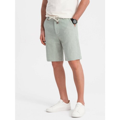 Ombre Men's knit shorts in linen and cotton - light green Slike