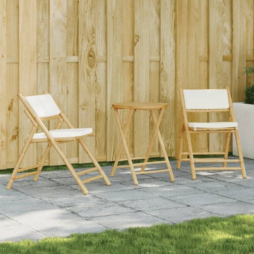 vidaXL 3-dijelni sklopivi bistro set s krem bijelim jastucima bambus Cene