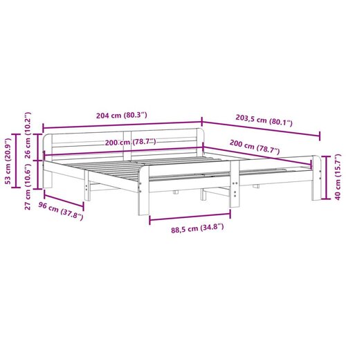 VidaXL okvir kreveta bez madraca bijeli 200x200 cm od masivne borovine Slike