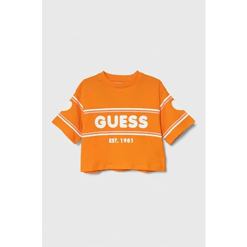 Guess Otroška bombažna kratka majica oranžna barva
