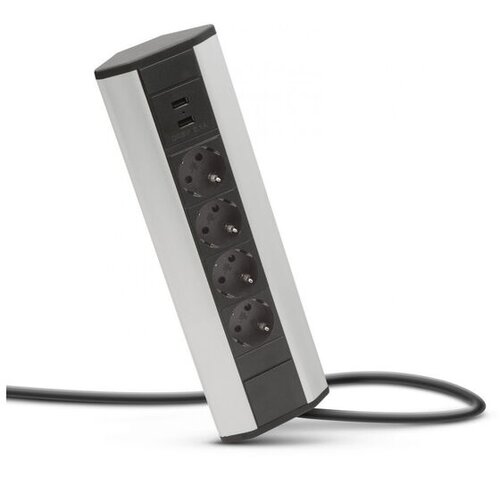 Delight 20484 4 x 250V, 16A, 2 x USB 1,5m mrežni razdelilnik 4DIN 1,5 m aluminij črn Cene