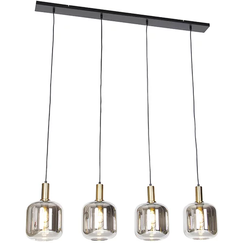 QAZQA Dizajnerska viseča svetilka črna z zlatom z dimnim steklom 4 luči - Zuzanna