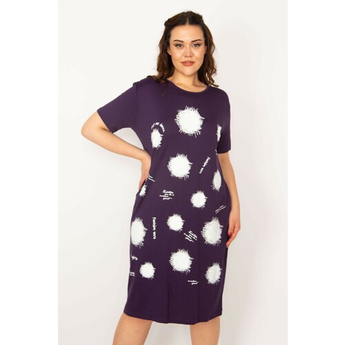 Şans Women's Plus Size Damson Front Printed Viscose Dress Slike