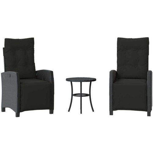  3-dijelni bistro set s jastucima crni od poliratana - Crna 1 Slike