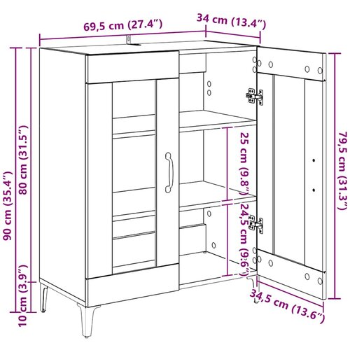  Komoda boja hrasta sonome 69,5 x 34 x 90 cm konstruirano drvo Slike