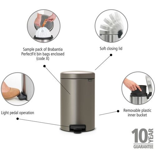 Brabantia kanta za smeće s pedalom newicon 12 l s plastičnim unutarnjim dijelom - platinum Cene