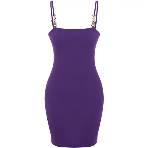 Trendyol Purple Form-fitting Elegant Evening Dress with Knitted Accessories