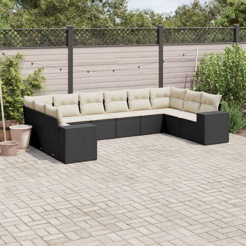  10-dijelni set vrtnih sofa s jastucima crni od poliratana Slike