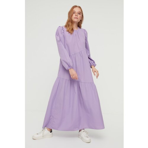 Trendyol Lilac Crew Neck Ruffle Detailed Dress Slike